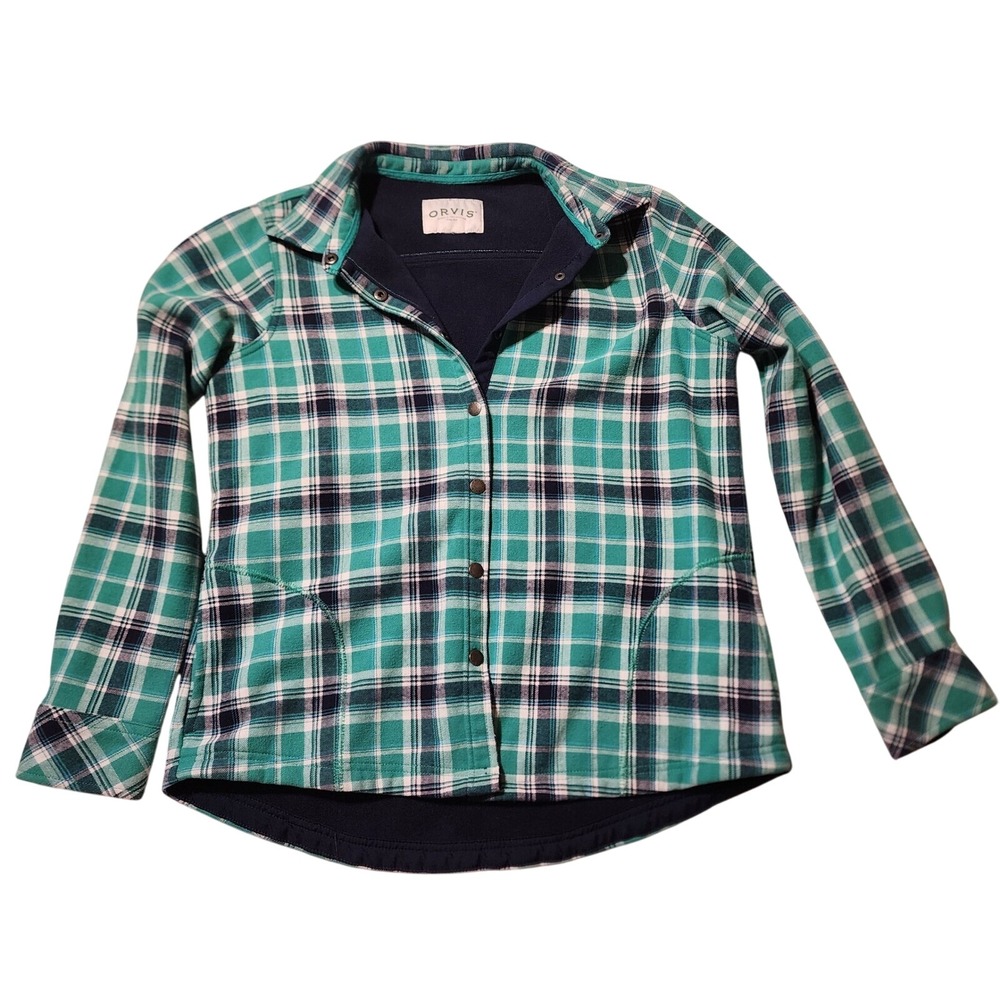 Orvis Fleece Shirt Jacket‎ Plaid Button Up Long Sleeve Outdoors Comfort